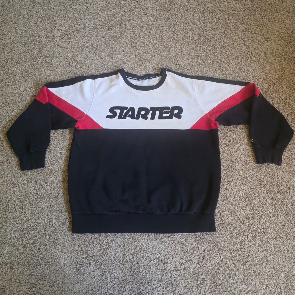 Starter Mens Colorblock‎ Crewneck Sweatshirt Black White Red Felt Logo XL